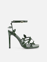 Lesia Forest Green Patent Leaf Detail Heeled Sandals