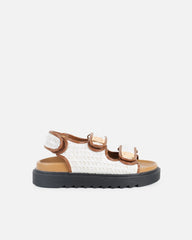 Patricia White and Tan Woven Chunky Sandals