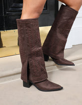 Liston Brown Suede Western Stitch Detail Heeled Boots