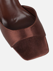 Jeena Chocolate Satin Block Heeled Sandals