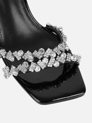 Meave Black Patent Diamante Block Heeled Sandals