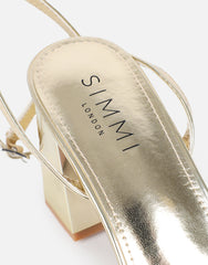 Meave Gold Mirror Diamante Block Heeled Sandals