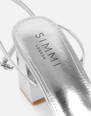 Meave Silver Mirror Diamante Block Heeled Sandals