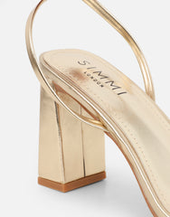 Citra Gold Metallic Strappy Block Heeled Sandals