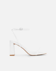 Citra White Strappy Block Heeled Sandals