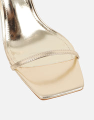 Penelope Gold Metallic Block Heeled Sandals