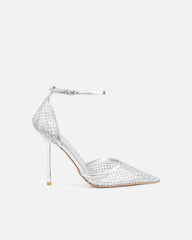 Manni Silver Mesh Diamante Heels