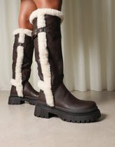 Earhart Brown Faux Fur Detail Chunky Boots