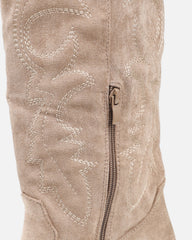 Marsha Beige Suede Embroidered Western Calf Boot