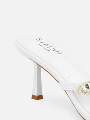 Silla White Shell Detail Toe Post Heeled Sandals