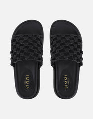 Vanya Black Woven Mesh Chunky Flats