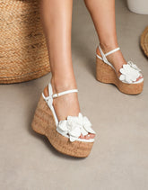 Mikaela White Flower Detail Heeled Wedge