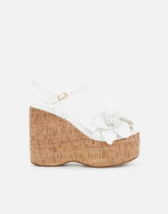Mikaela White Flower Detail Heeled Wedge