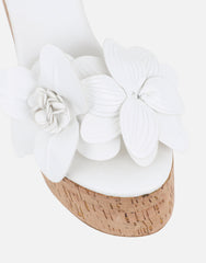 Mikaela White Flower Detail Heeled Wedge