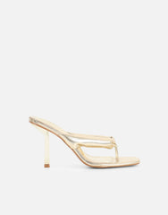 Lila Gold Metalic Toe Post Heeled Sandals