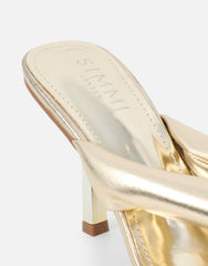 Lila Gold Metalic Toe Post Heeled Sandals