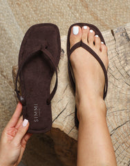 Kima Brown Suede Flat Sandals