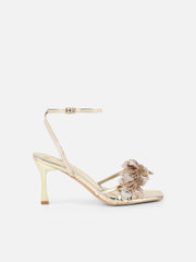 Polly Gold Mirror Flower Detail Heeled Sandals