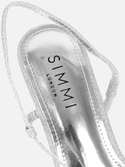 Pollis Silver Glitter Strappy Heeled Sandals