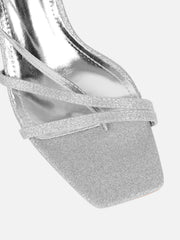 Pollis Silver Glitter Strappy Heeled Sandals