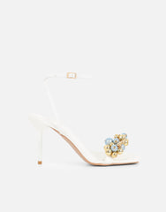 Priyanka White Bead Detail Heeled Sandals