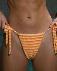 Roe Towelling Stripe Tie Side Bikini Bottoms In Orange