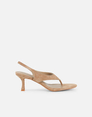 Raneece Dark Beige Suede Toe Post Heeled Sandals