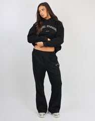 Maeve Simmi Studios Varsity Slogan Hoodie in Black