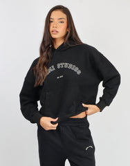Maeve Simmi Studios Varsity Slogan Hoodie in Black