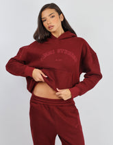 Maeve Simmi Studios Varsity Slogan Hoodie in Cranberry