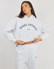 Maeve Simmi Studios Varsity Slogan Hoodie in Pebble Grey