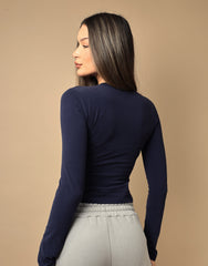 Olivia Long Sleeve Soft Cotton T-Shirt In Navy