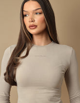 Olivia Long Sleeve Soft Cotton T-Shirt In Stone