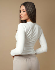 Olivia Long Sleeve Soft Cotton T-Shirt In White