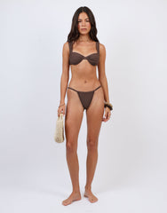 Mar Ruched Cup Bikini Top in Brown
