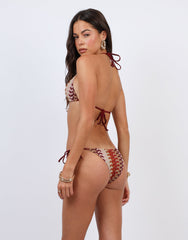 Bali Woven Triangle Beaded Bikini Top In Burgundy