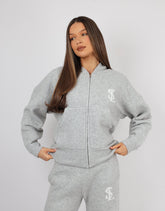 Romy Simmi Studios Chunky Knit Hoodie In Light Grey