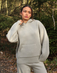 Elsie Simmi Studios Heavy Knit Hoodie In Light Grey