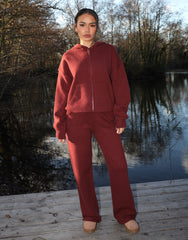 Harper Simmi Studios Knitted Zip Hoodie In Burgundy