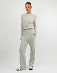 Monique Simmi Studios Soft Stripe Fine Ribbed Long Sleeve Top In Cream