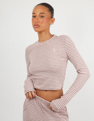 Monique Simmi Studios Soft Stripe Fine Ribbed Long Sleeve Top In Pink