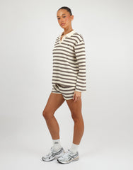 Melrose Simmi Studios Small Stripe Rugby Top In Brown