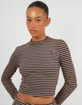 Marlo Super Soft Stripe Long T-Shirt In Brown