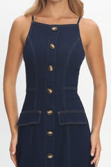 Love's Embrace Button Front Maxi Dress Indigo
