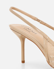 Saskia Beige Mesh Bow Detail Slingback Courts