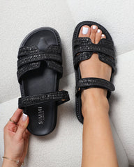 Veil Black Raffia Chunky Sliders