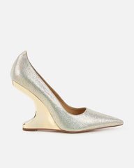 Millicent Gold Diamante Court Shoe Wedges