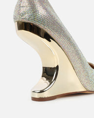 Millicent Gold Diamante Court Shoe Wedges
