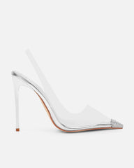 Athenos Clear Silver Mirror Diamante Toe Court Shoes