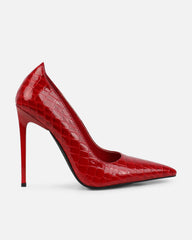 Kamii Red Patent Faux Croc Effect Court Shoes